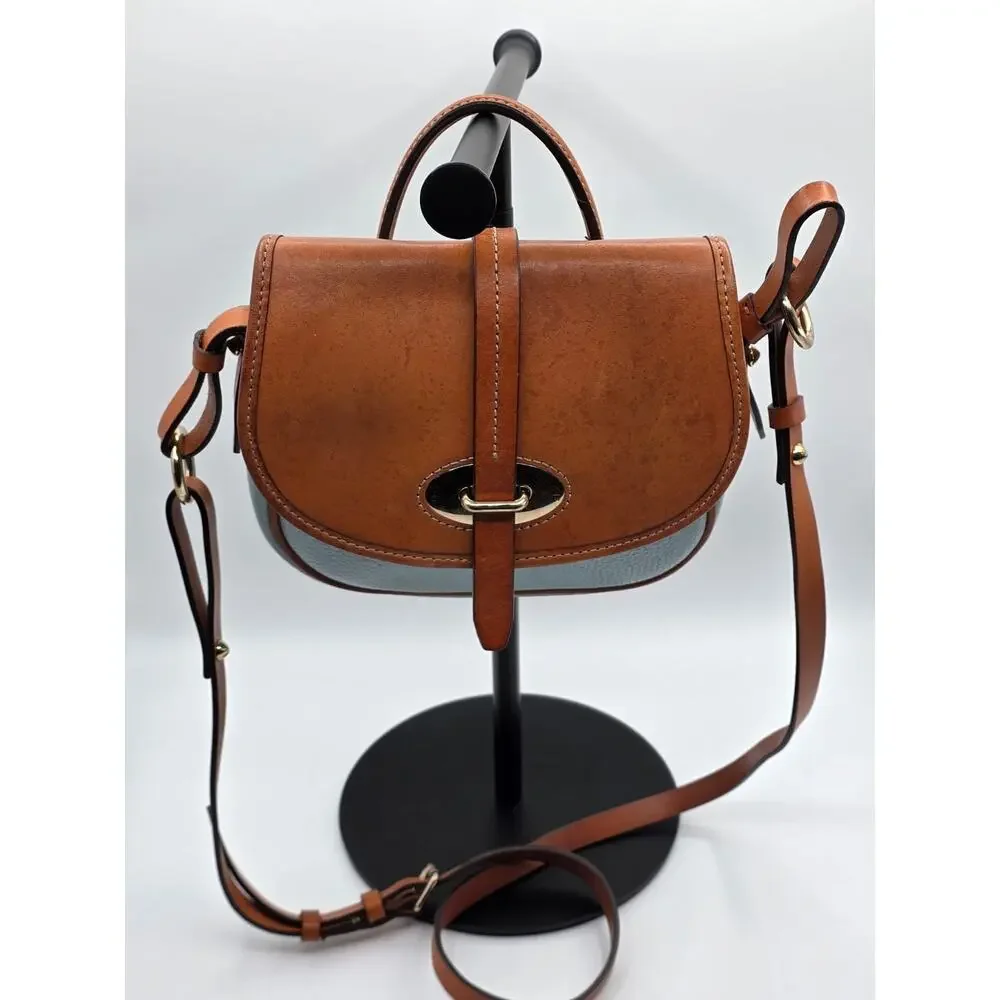 Dooney & Bourke Verona Bionda Cristina Leather Crossbody Satchel Blue Tan